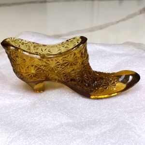Fenton Amber Glass SLIPPER SHOE Daisy Button Pattern Vintage